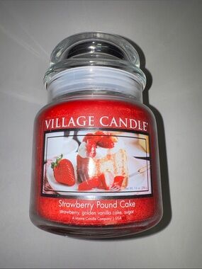 Brand New Village Candle Strawberry Pound Cake Red Jar Candle